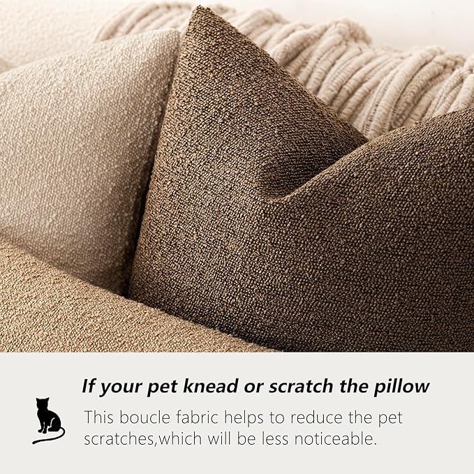 Foindtower Pack of 2 Textured Boucle Throw Pillow Covers Accent Solid Decorative Lumbar Pillow Cases Cozy Couch Cushion Case for Chair Sofa Bedroom Living Room Home Decor 12x20 Inch Chocolate