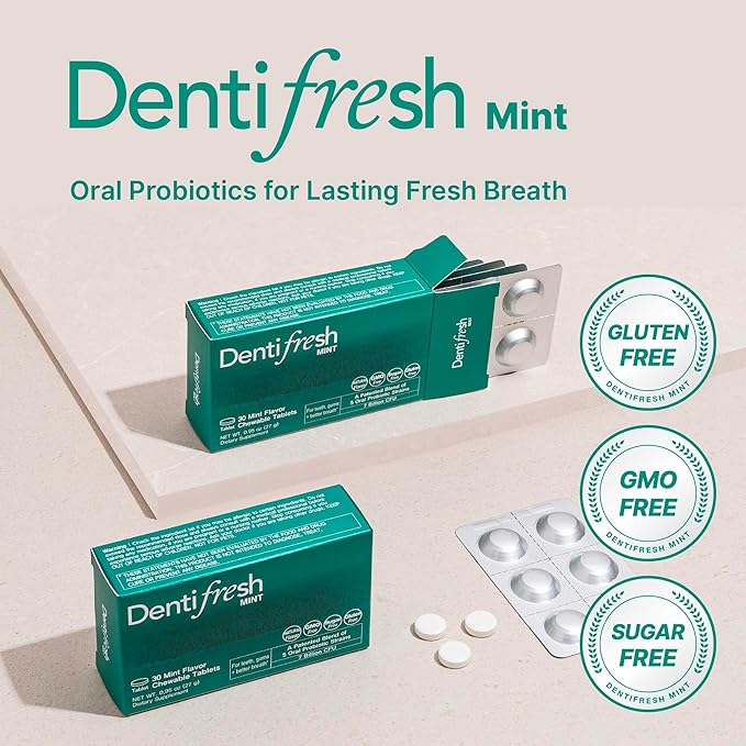 K-Nutra Dentifresh Mint Xylitol Tabs – Oral Probiotics for Bad Breath, Dry Mouth & Fresh Breath, 7 Billion CFU, Sugar-Free, GMO-Free, Gluten-Free, Natural Mint Flavor, 30 Tablets (Improved Formula)