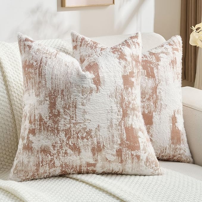FUTEI Rust White Decorative Throw Pillow Covers 26x26 Inch Set of 2,Soft Faux Cashmere Jacquard - Textured & Cozy Euro Pillow Shams,Modern Home Decor for Couch Bed Living Room