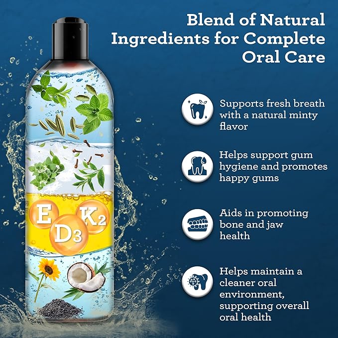GuruNanda Advanced Oil Pulling Mouthwash for Enhanced Oral Care with Sesame & Oregano Oil, Promotes Deep Cleaning for Healthy Teeth & Gums, with Toothbrush and Tongue Scraper, Alcohol-Free, 8 Oz