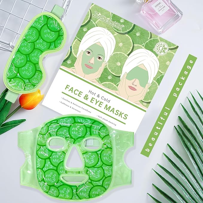 ZNÖCUETÖD Face Eye Mask Ice Pack for Reducing Puffiness, Bags Under Eyes, Puffy Dark Circles, Migraine,Hot/Cold Pack with Soft Plush Backing (Cucumber Green)