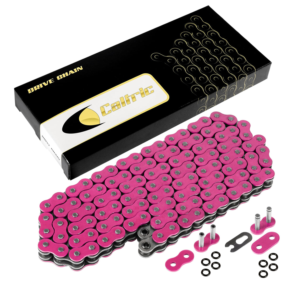 Caltric Pink 520-Pitch 120-Links O-Ring Drive Chain Compatible with ATV/UTV/Quad/Side X Side/Motorcycle/Dirtbike/with Rivet and