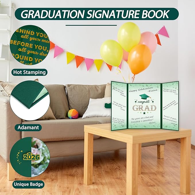 Vlipoeasn 2026 Graduation Guest Book Alternative, Green Gold Class of 2026 Graduation Party Decorations, Graduation Signature Book for 2026 College High School, Unique Graduation Gifts for Friends