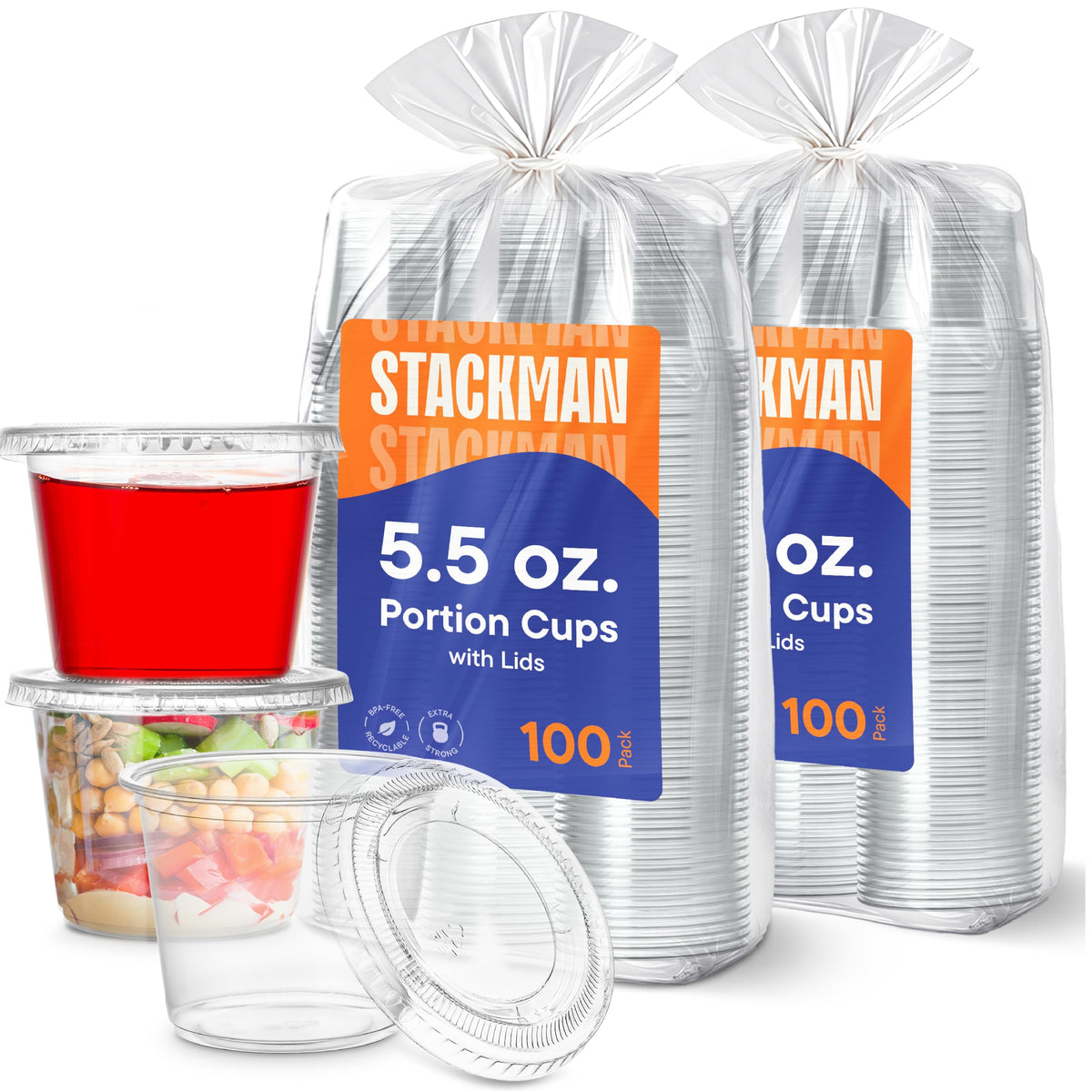 (200 Sets - 5.5 oz.) Plastic Cups, Clear Portion Snack, Yogurt, Parfait Cups, Pudding Cups, Souffle Cups, Dessert Cups, Disposable Containers with Lids 5.5oz.