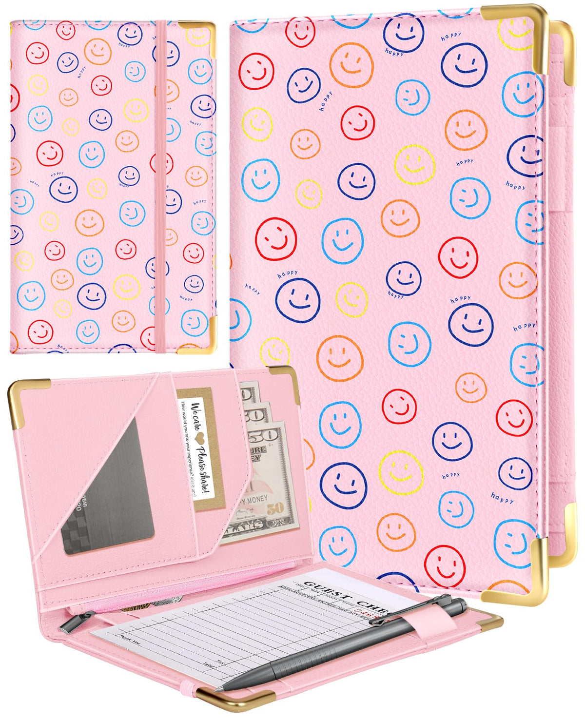 Slohif Server Book for Waitress Cute Serving Books with Zipper Pocket Accessories Leather Server Check Book Restaurant Waiter Server Booklet Organizer Ticket Book Holder