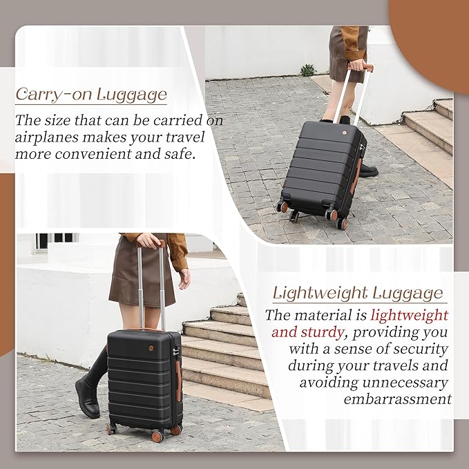 Hulsin Carry on Luggage Suitcase, 22x14x9 Airline Approved 20 Inch Hardside Carry-on Luggage with Spinner Wheels, Hard Shell Luggage with TSA Lock, Hard Case Small Travel Suitcase (Black, 20-Inch)