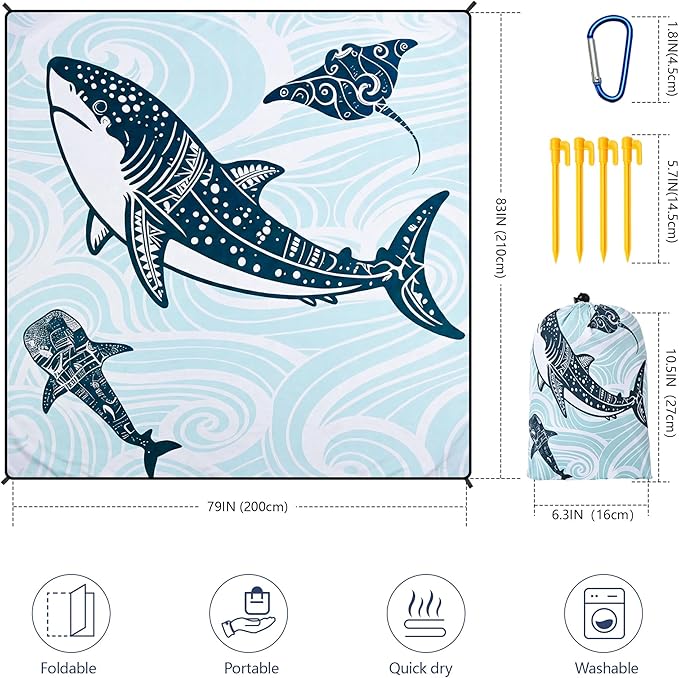 WIWIGO Beach Blanket Waterproof Sandproof Beach Mat 79" X 83"/10'x9'for 2-8 Adults Quick Drying Outdoor Picnic Mat Beach Accessories for Travel, Camping, Hiking
