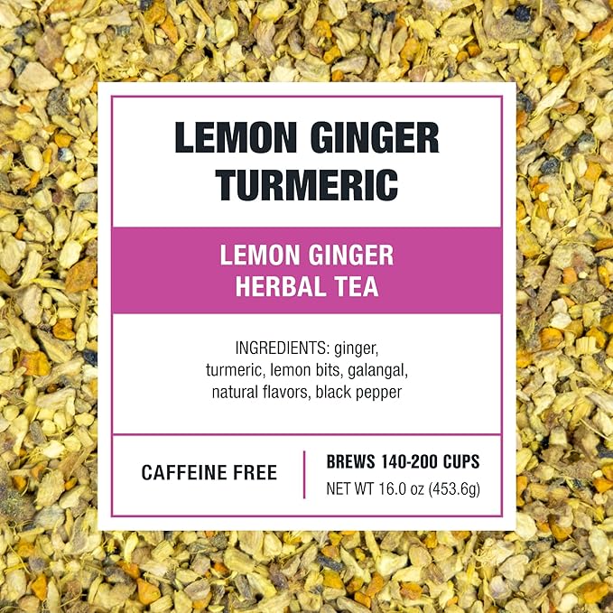 Tiesta Tea - Lemon Ginger Turmeric, Loose Leaf, Lemon Ginger Herbal Tea, Premium Non-Caffeinated Herbal Blend, Make Hot or Iced & Brews Up to 200 Cups, 16 Ounce Resealable Bulk Pouch
