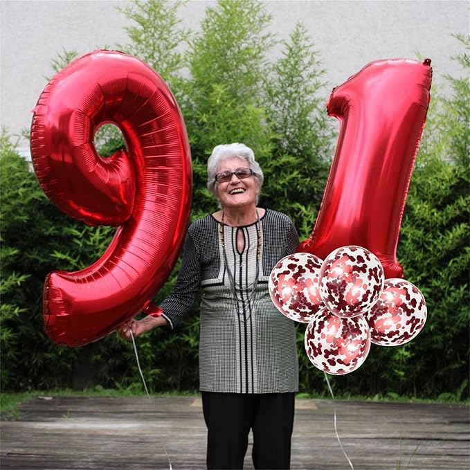 Red 18 Balloon Numbers and Confetti Balloons, 40" Number 1 and 8 Mylar Foil Balloons Self Inflating, 18th 81st Birthday Balloons Set for Boys Girls Women Men Birthday Anniversary Party Decorations