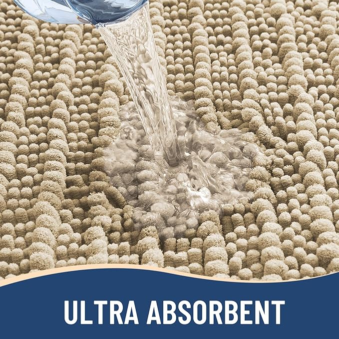 Arotive Luxury Chenille Bathroom Rug Mat, Extra Soft Thick Absorbent Shaggy Bath Rugs, Non-Slip Machine Wash Dry, Plush Bath Mats for Bathroom, Shower and Tub, 24x16, Beige