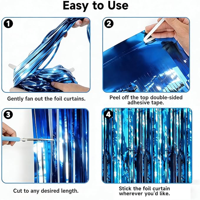 jijAcraft 3 Pack Metallic Blue Tinsel Foil Fringe Curtain, Party Photo Backdrop, Lake Blue Streamers for Ocean Themed Mermaid Under the Sea Party Boy Birthday Baby Shower Graduation Decorations