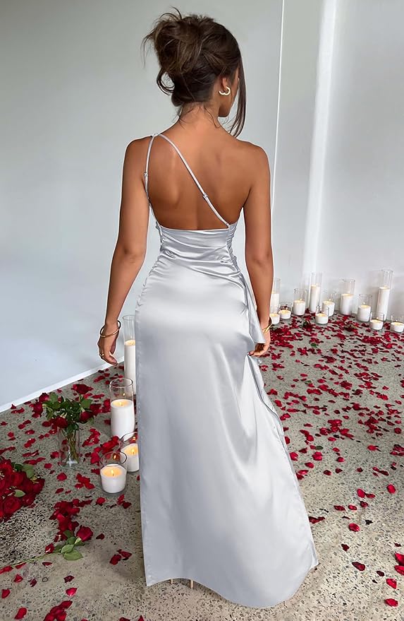 Memoriesea Women's Sexy One Shoulder High Split Cocktail Wedding Party Maxi Dress