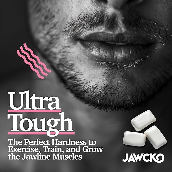 JAWCKO Ultra-Tough Jawline Chewing Gum | Get a Stronger, Squarer Jawline | Bubblegum Jaw Training Hard Gum | 15X Strength | Chisel, Sculpt, Tone your Jaw | Facial Fitness Mewing Gum | 40 Pieces/Pack