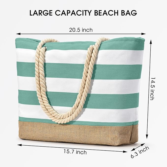 Becokan Beach Bags for Women Large Canvas Beach Tote Bag Beach Bags Waterproof Sandproof Swim Pool Bag Travel Essentials