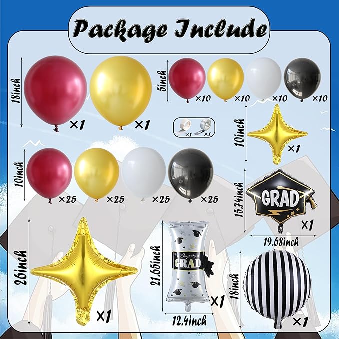 Graduation Balloon Garland Arch Kit 2026, 150Pcs Burgundy Black Gold White Balloons for Class of 2026 Celebration Graduation Party Decorations, Congrats Grad Backdrop Decor