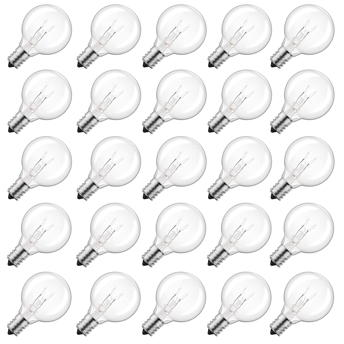 Brightown G40 Replacement Light Bulbs, 25 Pack 5W Clear Globe Bulb fits E12 C7 Candelabra Screw Base Sockets, 1.5 Inch Dimmable Light Bulbs for Indoor Outdoor Patio Decor, Warm White