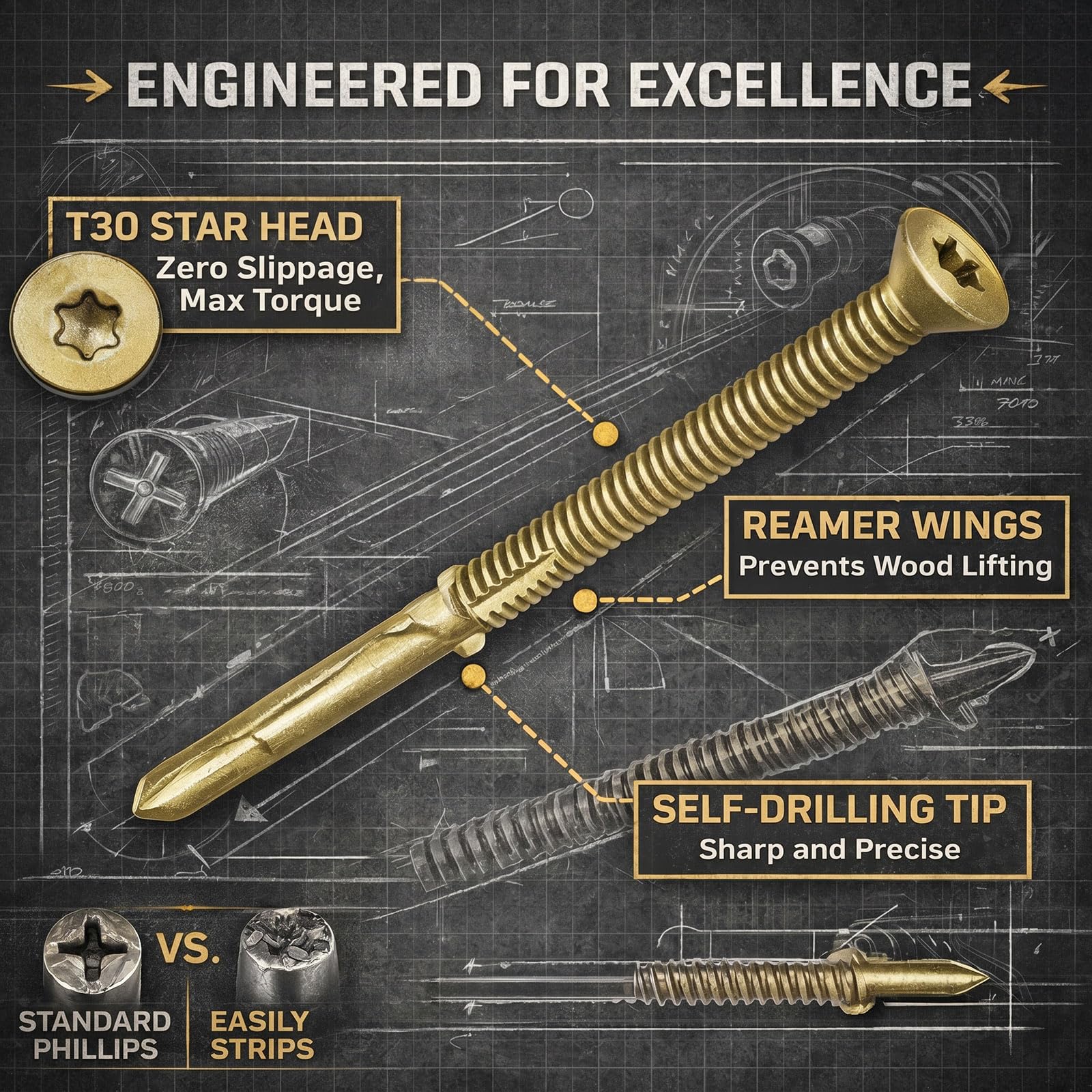 Yaocom 200 Pcs #14 x 3-1/4" Trailer Deck Screws Bulk Self Tapping Trailer Screws Wood to Metal with Star Head Self Drilling Reamer for Trailers Flatbeds Fastening Wood to Steel Metal Construction