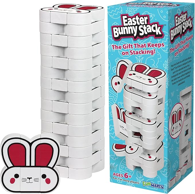 Easter Bunny Stack – Bunny-Themed Wooden Stacking Game for Kids & Adults, Fun Family Tower Game, Indoor & Outdoor Play, Ages 6+, Easter Basket Gift