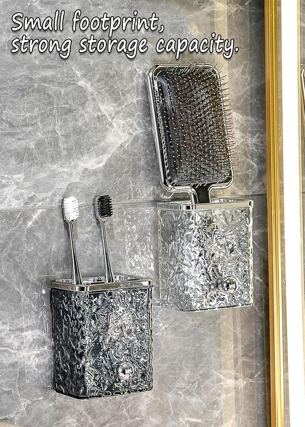 Wall Mount Tooth Brush Holder for Bathroom，Crystal Toothbrush Holder Set，Hanging Clear Bathroom Organizers Storage