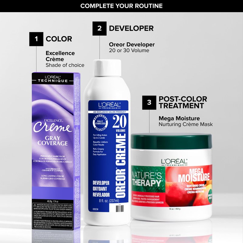 L'Oréal Technique Excellence Crème Permanent Hair Color - Long-Lasting Hair Dye, Rich Formula With No-Drip Application, Superb Gray Coverage, Medium Blonde