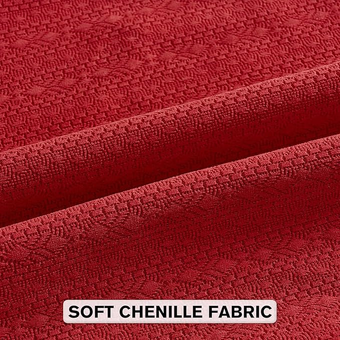 FUTEI Christmas Red Chenille Throw Pillow Covers 18x18 Inch Set of 2,Soft Striped & Diamond Textured Cushion Cases,Modern Home Decor for Couch Living Room