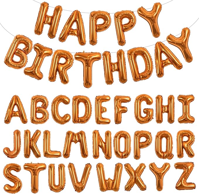TONIFUL 65 Pcs 16 Inch Orange Happy Birthday Balloons and 2 Sets A-Z Foil Letters Balloons DIY Personalized Phrase Banner for Birthday Celebration Halloween Thanksgiving Christmas Party Decorations