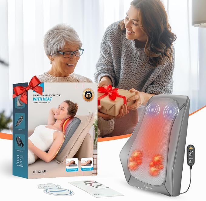 COMFIER Shiatsu Neck and Back Massager with Heat & Vibration, 3D Deep Kneading Back Massage for Pain Relief, Home Office Use,Gift for Her/Him,Gray