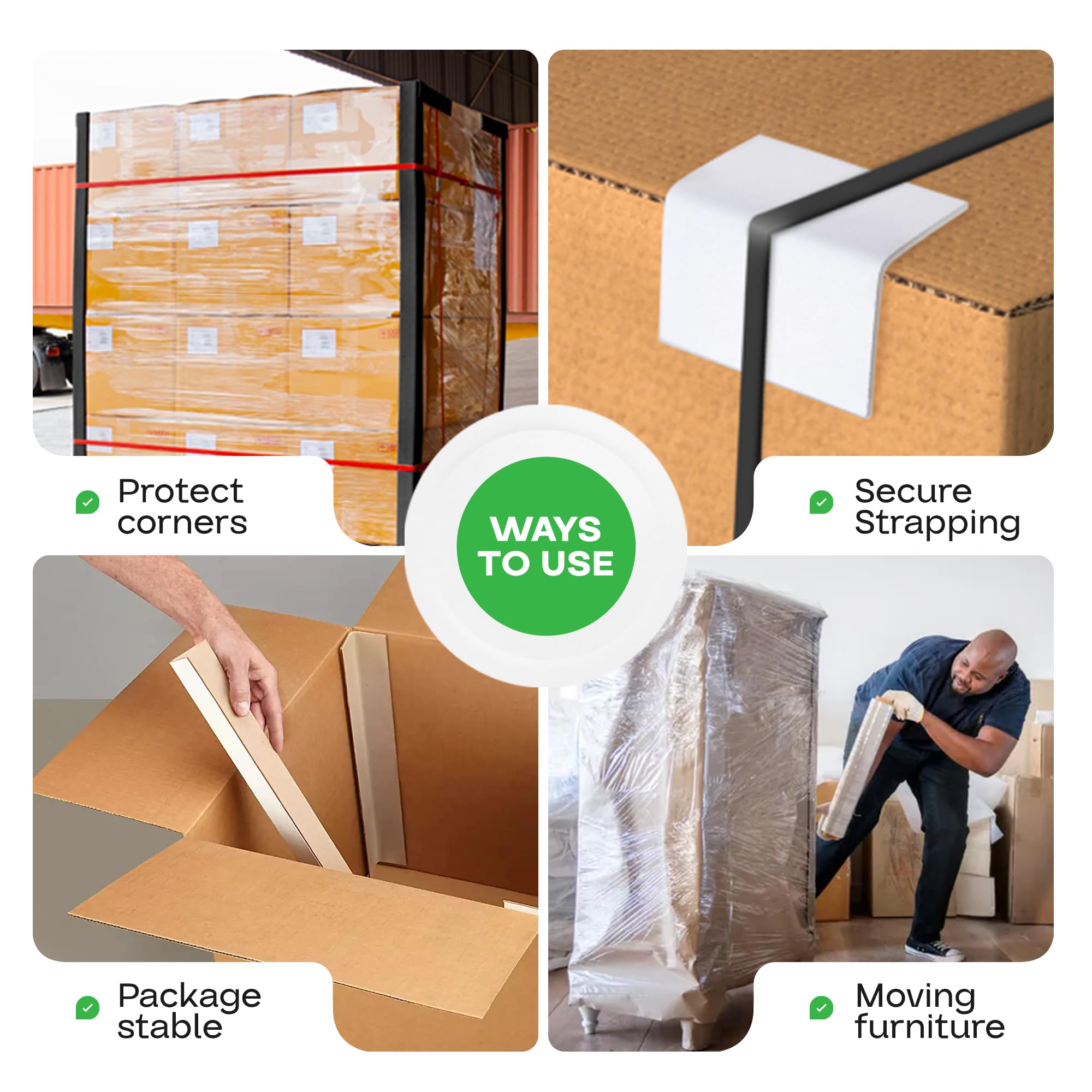 IDL Packaging 2" x 2" x 12" Cardboard Edge Protector, Pack of 200 - White Kraft Cardboard Corners for Shipping - V-Board Reinforced