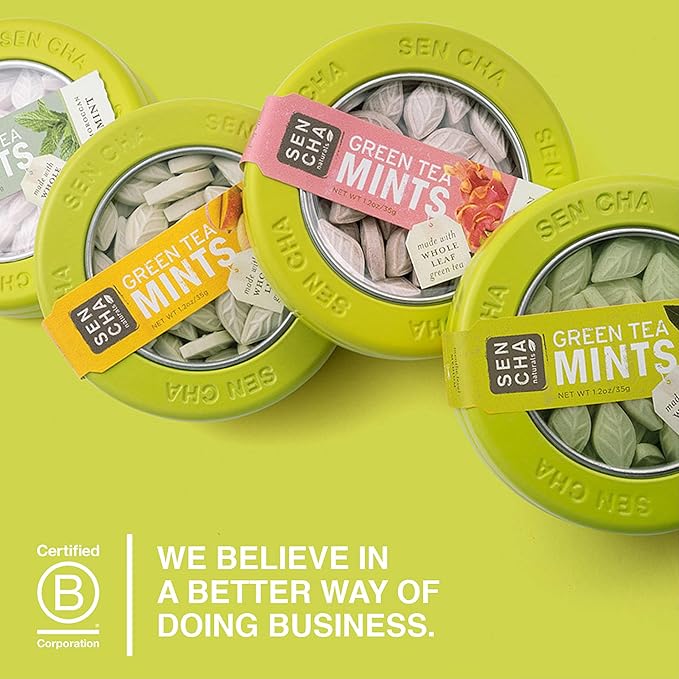 SEN CHA Naturals Green Tea Mints, Sugar-Free Breath Mints, Made With Organic Japanese Matcha Green Tea, Gluten-Free, Sugar-Free, Vegan & Keto-Friendly, Moroccan Mint, 1.2oz (1 Pack)