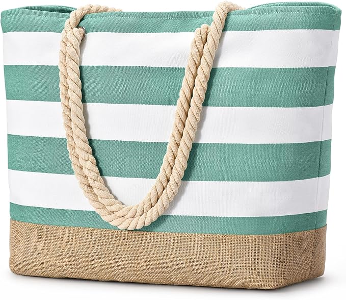 Becokan Beach Bags for Women Large Canvas Beach Tote Bag Beach Bags Waterproof Sandproof Swim Pool Bag Travel Essentials