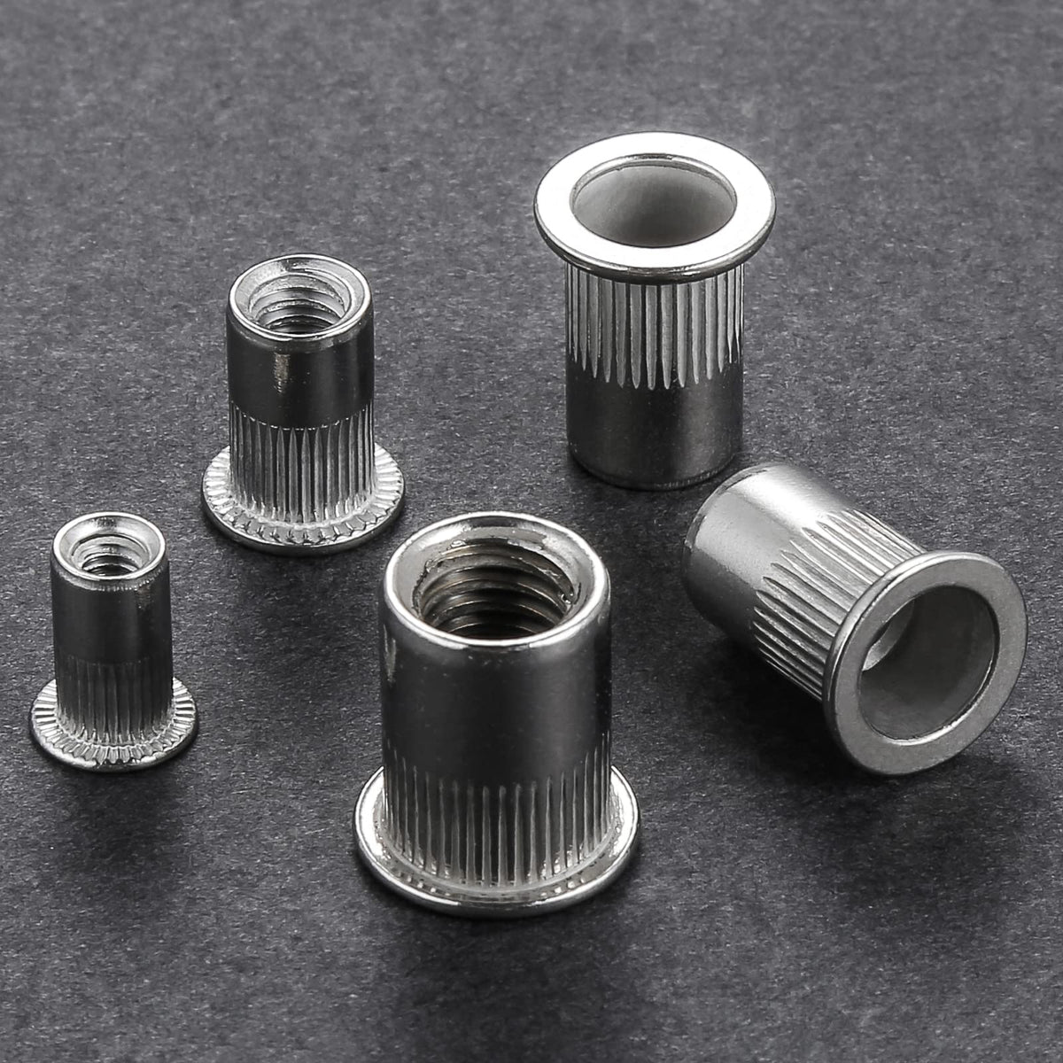 Wensilon 200Pcs Rivet Nut M6 Metric Stainless Steel 304 Finish Flat Head Rivnut Threaded Insert Nut Knurled Body