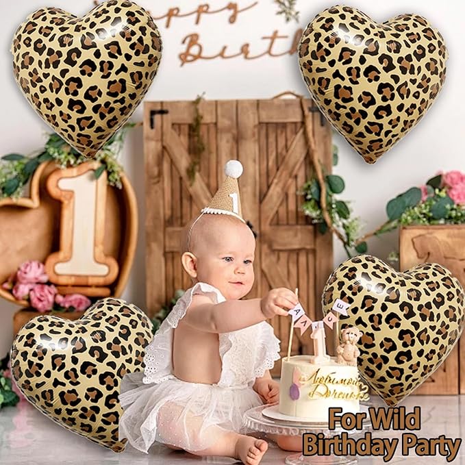 12 Pcs Leopard Print Heart Balloons 18 Inch cheetah Heart Shaped Foil Balloons for Valentine's Day Wedding Bridal Shower Engagement Birthday Party Camo Animal Jungle Party Supplies