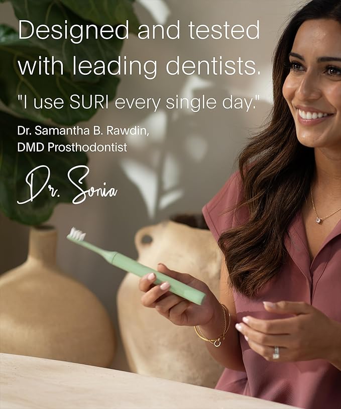 SURI 2.0 New Sonic Electric Toothbrush with Pressure Sensor & UV-Cleaning Travel Case | 1 Month+ Battery | Electric Toothbrush for Adults | Travel Toothbrushes | Tooth Brush | Green