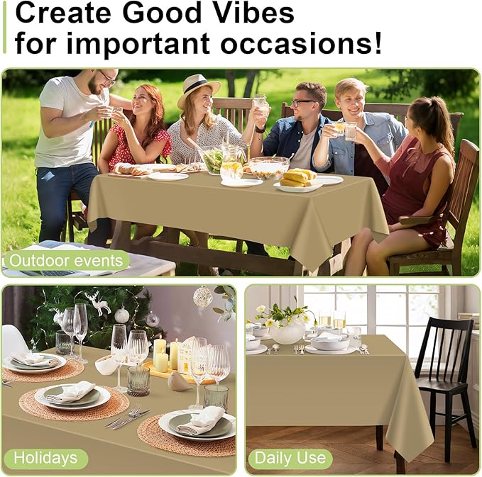 QIKSION Gold Plastic Table Cloth Disposable 12 Pack, 54 x 108 Inch Tablecloths for Graduation, Thanksgiving, Christmas Decorations, Rectangle Table Cover