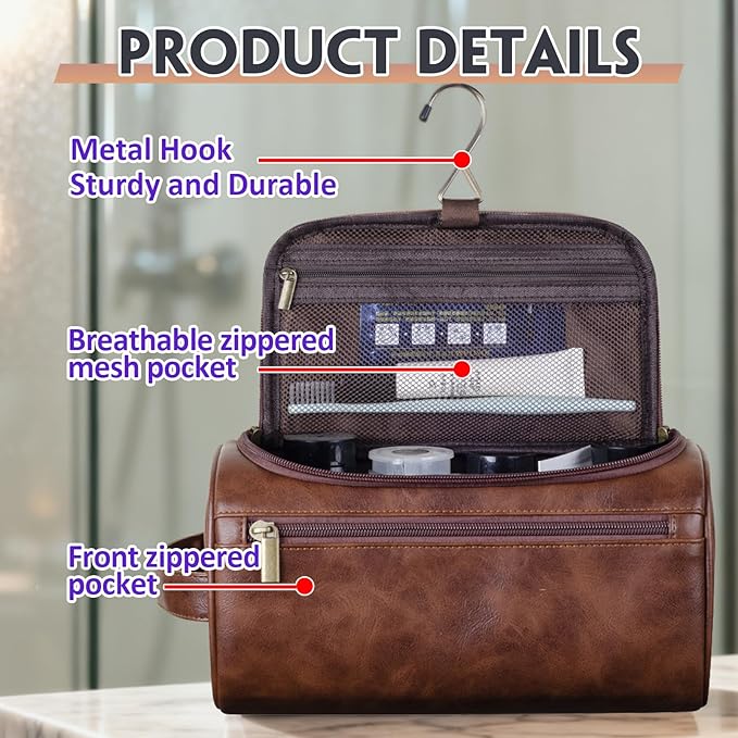 HDSD Personalized Toiletry Bag for Men,Engraved Name/Logo for Husband, Boyfriend, Dad, Wedding, Anniversary, Gift (Reddish Brown)