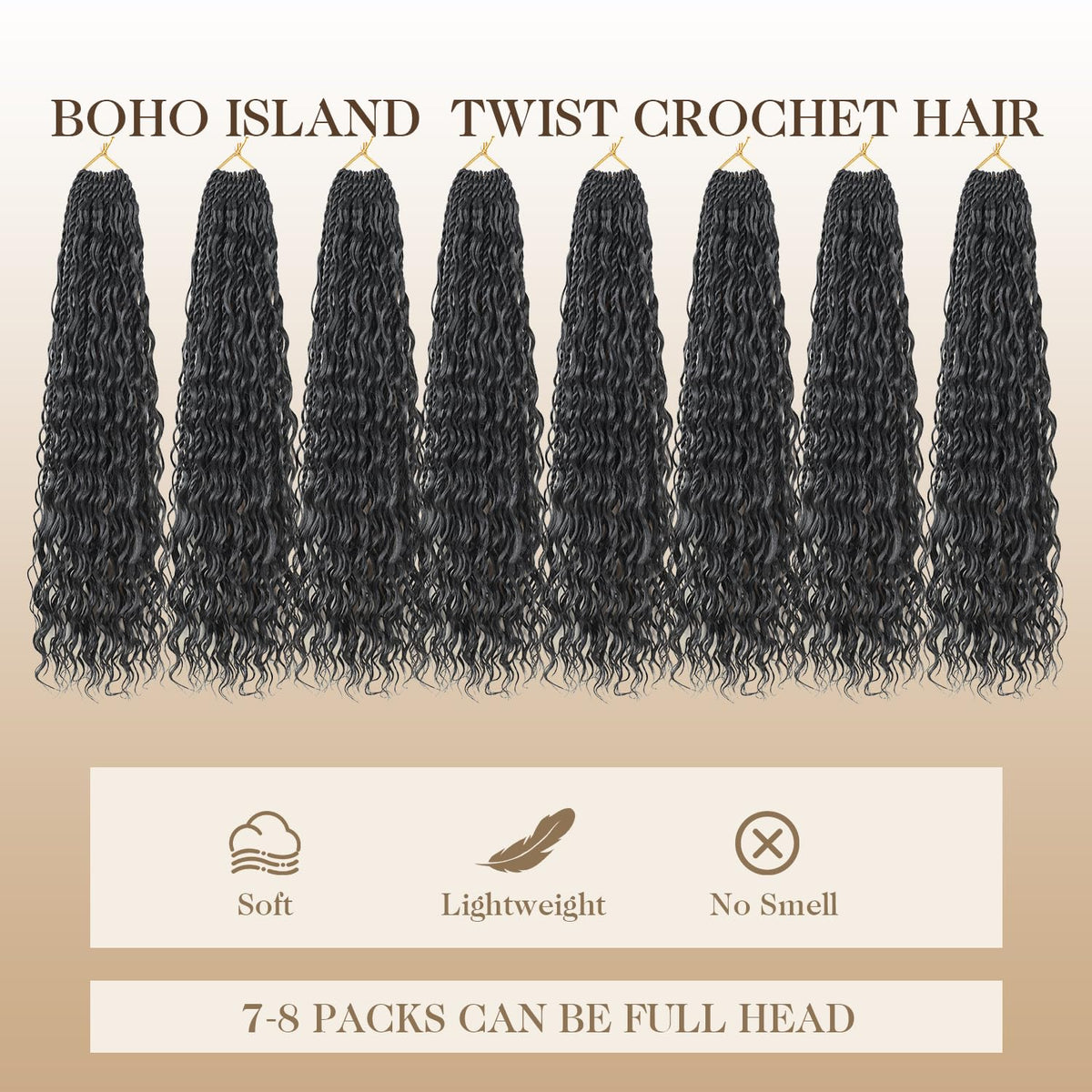 Boho lsland Twist Crochet Hair 24 Inch 8 Packs Natural Black Pre-Looped Senegalese Twist Crochet Braids with Curly Ends Synthetic Goddess Twist Crochet Hair for Black Women（1B 24 INCH）