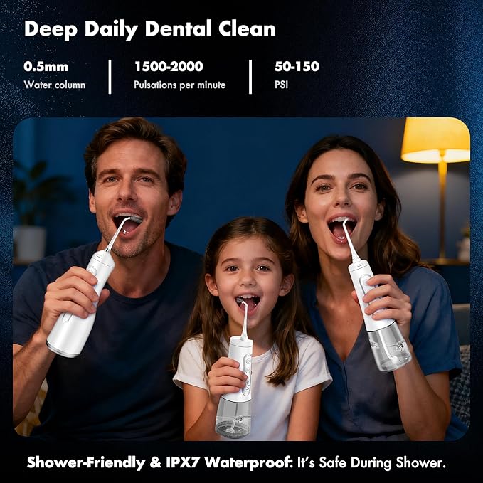 Dygoophy® 2-Pack Cordless Water Flosser Set – Rechargeable Portable Oral Irrigator, IPX7 Waterproof Flosser, 4 Modes, Long Battery Life, for Braces & Sensitive Gums (300ml, White)