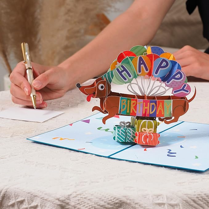Paper Love 3D Pop Up Birthday Card, Birthday Dog, For Unisex Kids and Adults, 5" x 7" Cover - Includes Envelope and Note Tag
