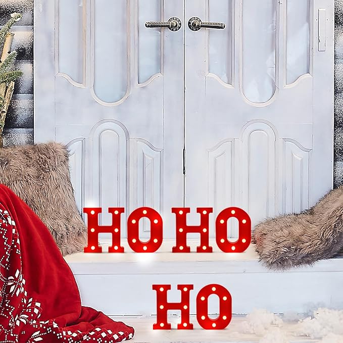 VIHOSE Christmas LED Letter Lights Sign Table Indoor Decoration Light up Letters Battery Powered Letter for Home Bar Christmas Party Bedroom Tabletop Indoor Decoration Gift (HOHOHO)