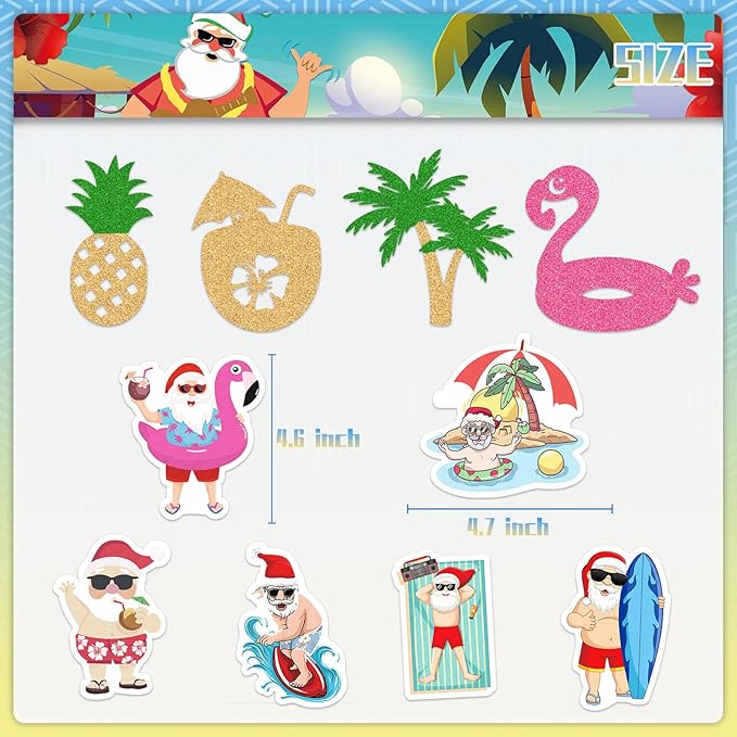 Hawaiian-Tropical Christmas Party-Decorations Streamers - 10Pcs Flamingo Pineapple Palm Leaves Hanging Swirl Ceiling Decor,Summer Pool Beach Birthday Merry Snata Banner Supplies Hugtmr