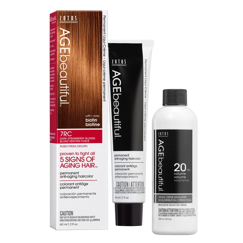 AGE beautiful Permanent Hair Dye 7RC Dark Strawberry Blonde - Hair Color with 20 Volume Developer, 100% Gray Coverage, Biotin Anti-Aging Formula for Thicker, Fuller Hair, Salon Quality