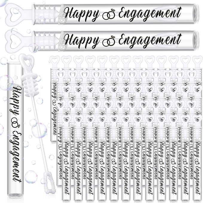 50 Packs Happy Engagement Bubbles Wedding Proposal Table Decorations Heart Bridal Shower Favors Guests Gifts for Engagement Party Supplies (Black)