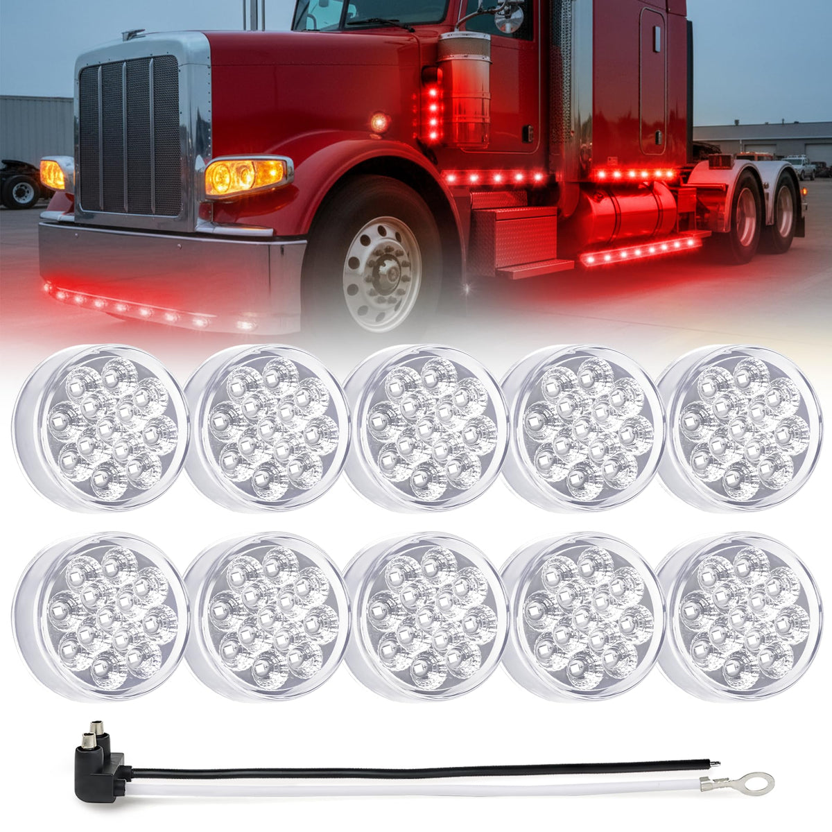 MADCATZ 10Pcs of 2.5    Mini Round Clear Lens Red LED Marker Lights 13 Diodes w/2-Prong Pigtail, Sealed Waterproof 12V DC for Tr