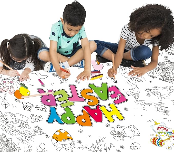 Tbsone Easter Coloring Tablecloth Poster, 72x30 Inch Spring and Easter Paper Crafts for Kids, Games Activities Party Decorations