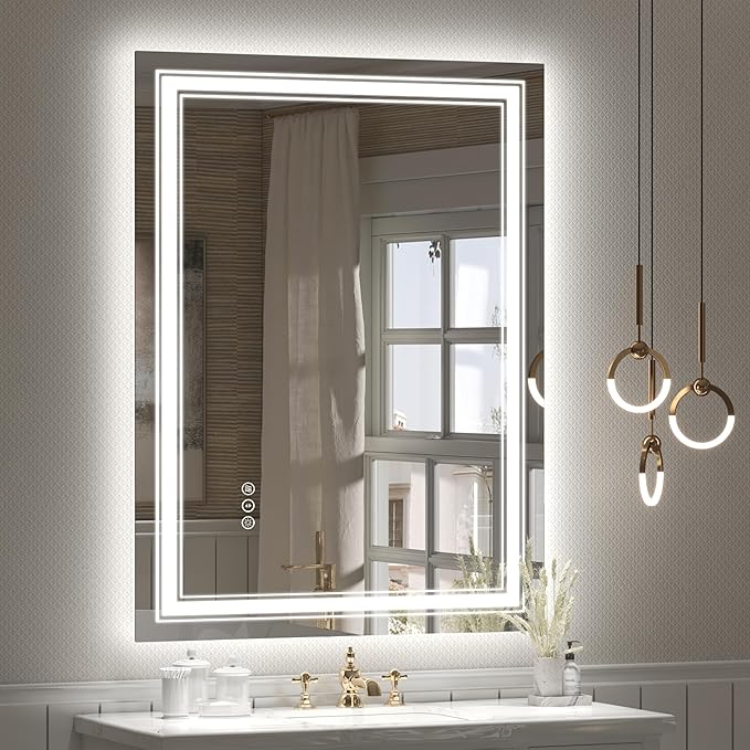 20x28 LED Bathroom Mirror, Vanity Mirror with Lights, Backlit and Front lit Mirror for Wall, Dimmable, Anti-Fog, Shatterpoof, Memory (Horizontal/Vertical)