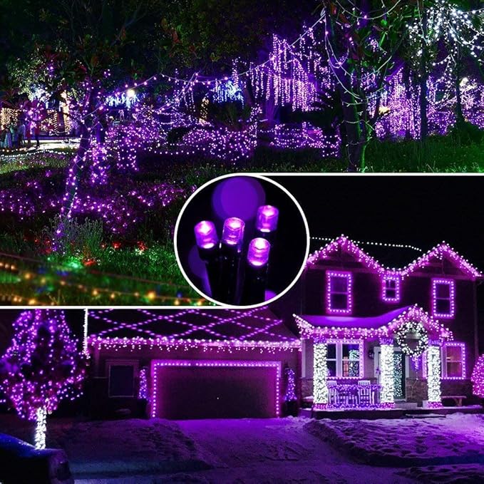 Christmas String Lights Purple - 25m/82ft 220 LEDs 8 Modes Memory Function End-to-End Extendable Plug in Waterproof Inside/Outside Fairy Tree Lights for Patio Home Indoor Outdoor Halloween Decorations