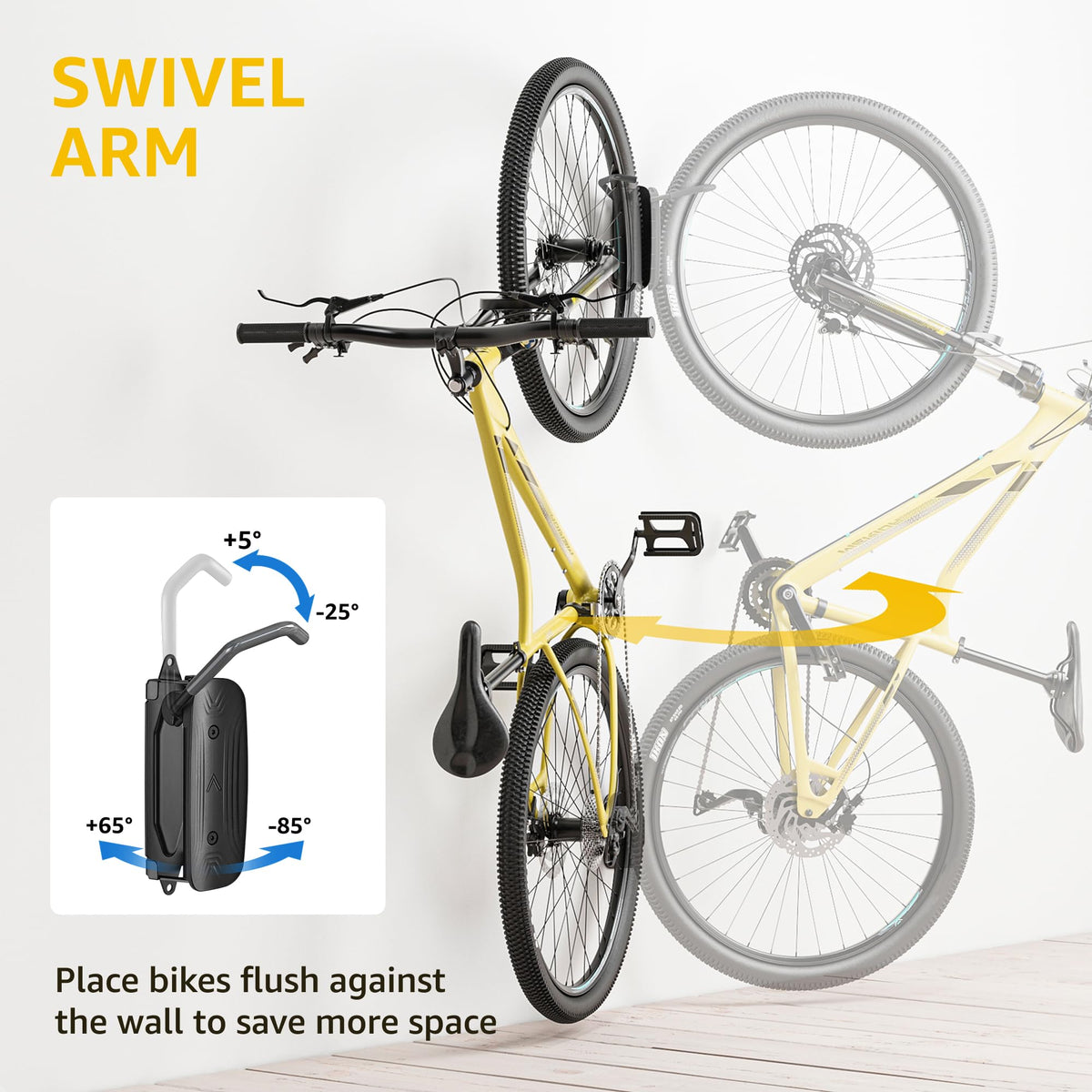 monTEK Swivel Bike Wall Mount, Vertical Bike Rack for Garage, 2 Pack, Gray