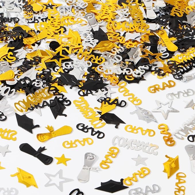 Graduation Party-Decorations Black Gold-Silver Confetti - 2025 Congrats,Grad,Star,Graduation Cap,Diploma Table Decor Confetti Graduation 2025 Lasting Surprise