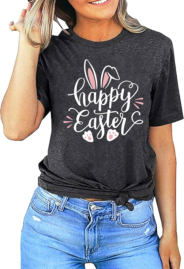 LAZYCHILD Women Easter Teacher Shirts: Funny Treat All with Kindness T-Shirt Bunny Rabbit Tee Tops