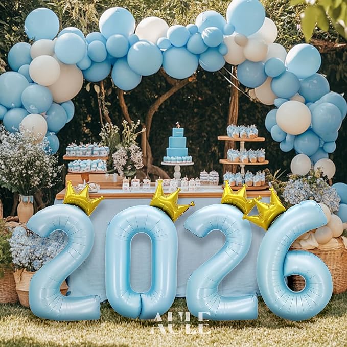 AULE 40 Inch Big Light Blue 7 Balloon Number with Crown Large Foil Helium Number Balloons 0-9 Jumbo Giant Happy 7th Birthday Party Decorations Huge Mylar Anniversary Party Supplies